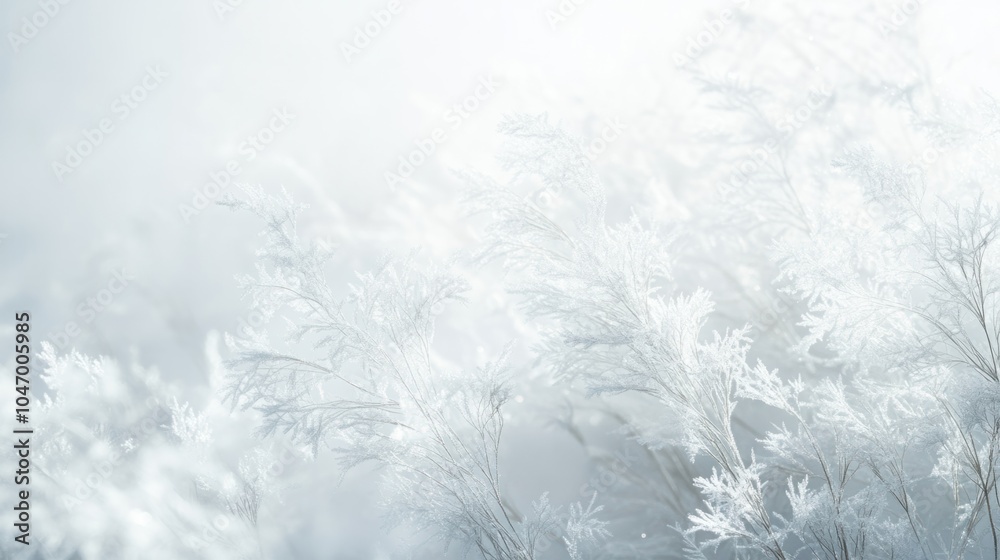 Fototapeta premium Soft frosty abstract background with floating snowflakes and delicate ice patterns, isolated on white