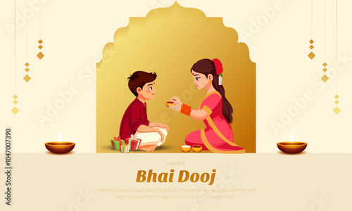Happy Bhai Dooj Post and Greeting Card. Indian Festival Bhai Dooj Creative Poster Vector Illustration