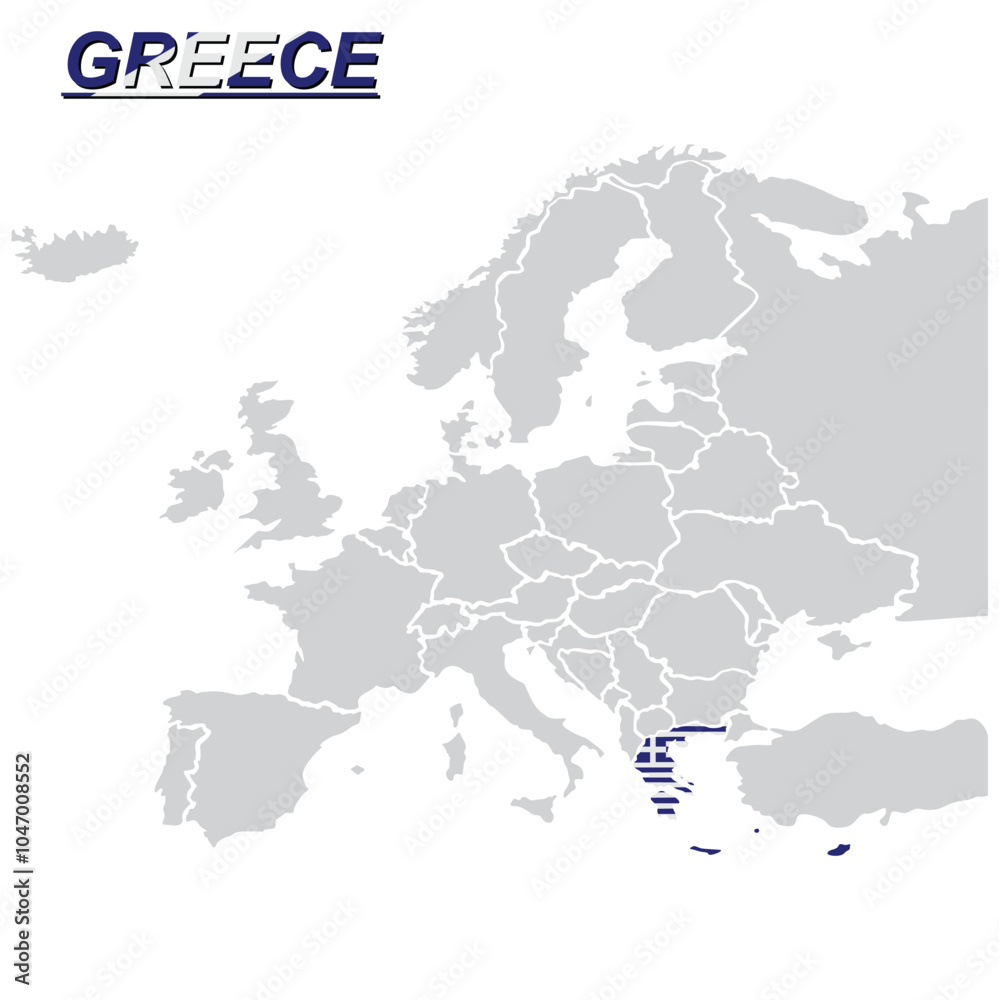Fototapeta premium Map of Europe with Greece highlighted. Greek flag.