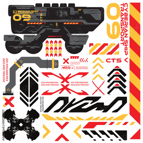 robot cyberpunk y2k 2000s gaming futuristic icon pattern  set collection template hud for branding fashion t-shirt decoration decals, 2d illustration rendering vector 