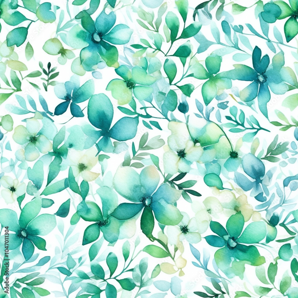 Fototapeta premium Seamless pattern of leaves and flowers painted in watercolor seamless floral pattern
