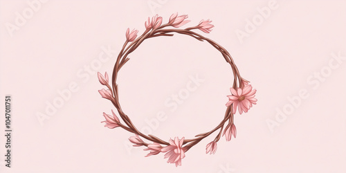 A simple flower ring created by binding stems and blossoms into a round design, illustration art photo