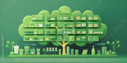 A tree map displaying the categories and subcategories of a large online store, using a consistent green color scheme for easy navigation. photo