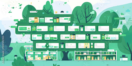 A tree map displaying the categories and subcategories of a large online store, using a consistent green color scheme for easy navigation. photo