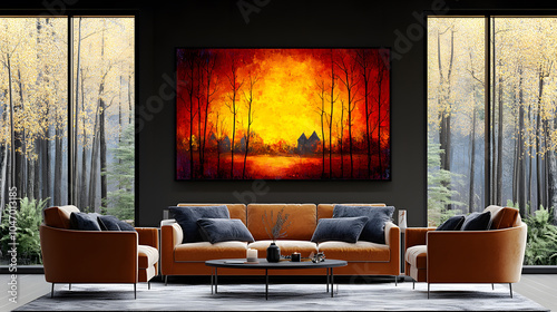 Vibrant Halloween wall art bundle with bold colors, eerie silhouettes of trees, haunted houses, and spooky scenes