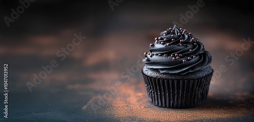 Black cupcakes with dark chocolate cream. Black Friday concept photo