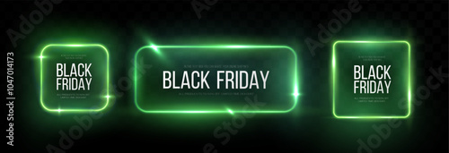 Black Friday Super Sale. Realistic green neon luminous round frame. Discount banner for the holidays. PNG. Light neon Twirl. Curve light effect of neon line. Luminous blue circle.	

