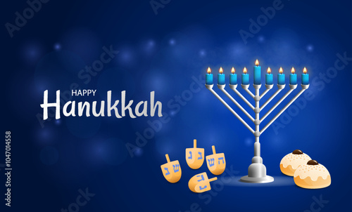 Vector illustration of Jewish holiday Hanukkah. Celebration banner.
