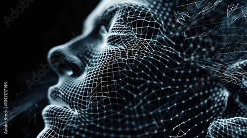 closeupA powerful wireframe mesh rendering of a musical performance breaking through a brick wall, symbolizing the transformative power of music  ,AI Music Technology