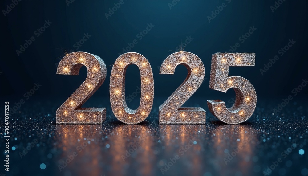 Glittery '2025' On Dark Starry Background Glittery '2025' On Dark Starry Background