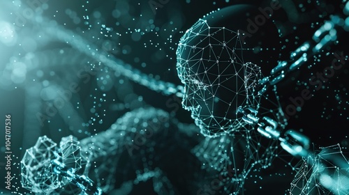 closeupA powerful wireframe mesh rendering of a musical performance breaking through a brick wall, symbolizing the transformative power of music  ,AI Music Technology
