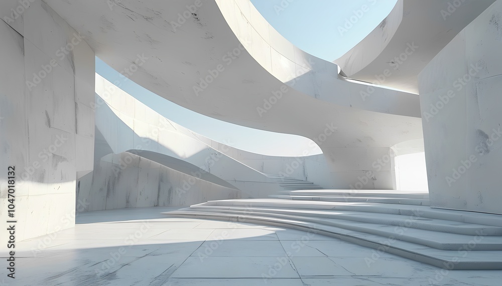 Obraz premium Modern Curved Concrete Architecture, Abstract Realism Monumental Architecture background white sprinkle