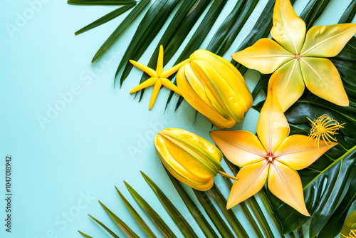 Wallpaper Mural Vibrant tropical scene featuring a variety of yellow flowers and green leaves. The flowers are in different shapes and sizes, with some resembling stars and others resembling flowers Torontodigital.ca