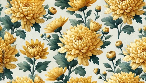 Picture of yellow chrysanthemum flower seamless patterns style 