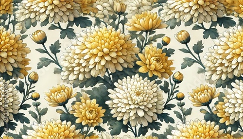 Chrysanthemum flower image seamless patterns style 