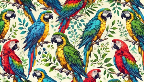seamless patterns style parrot picture