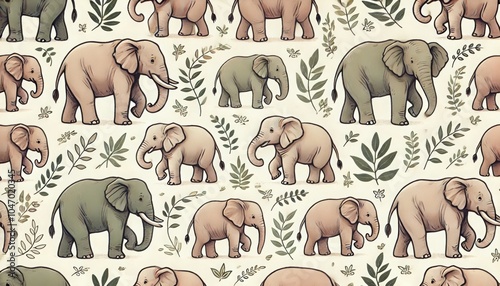 Elephant picture seamless patterns style 
