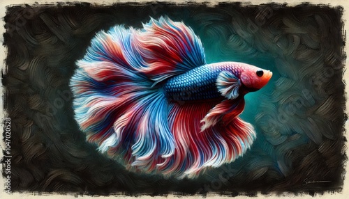 Thai fighting fish picture in oil painting style