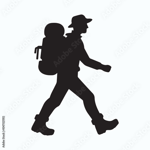 Hiking silhouette vector icon black and white full body