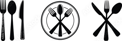 Collection of fork and spoon, vector illustration.