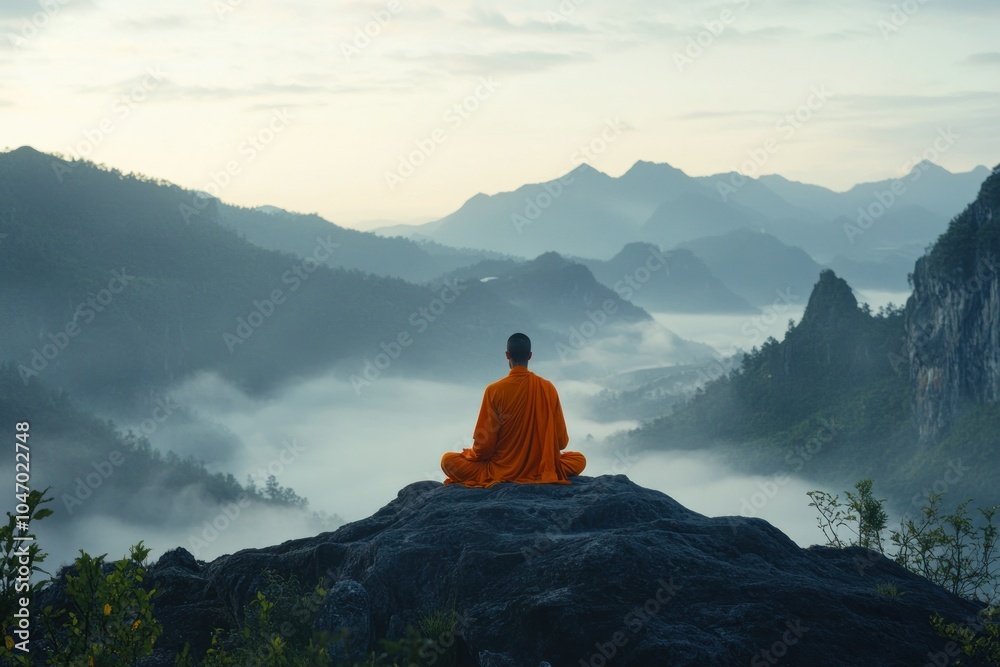 Fototapeta premium Serene Meditation in Majestic Mountain Landscape