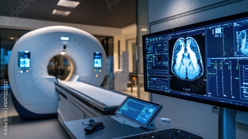 Advanced mri scanning equipment in medical imaging laboratory for brain analysis photo