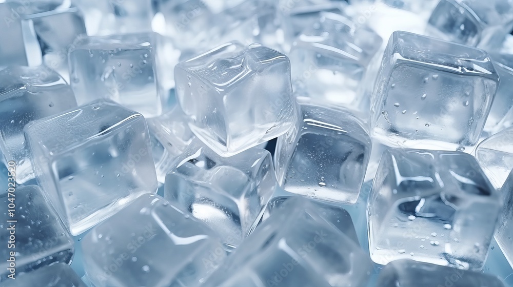 Close-up view of sparkling ice cubes arranged closely together in a cool setting Close-up view of sparkling ice cubes arranged closely together in a cool setting