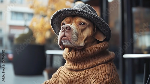 Wallpaper Mural Dog dressed in a chic sweater and hat like a fashionable influencer Torontodigital.ca