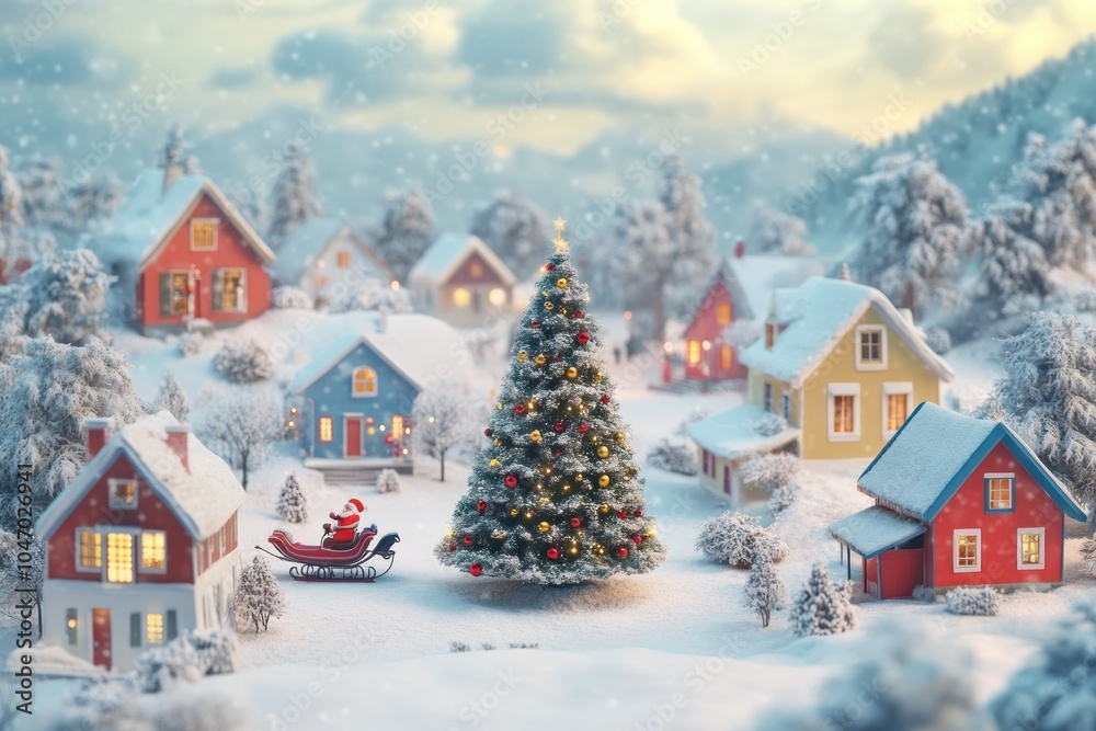 Charming Winter Village with Santa and Christmas Tree