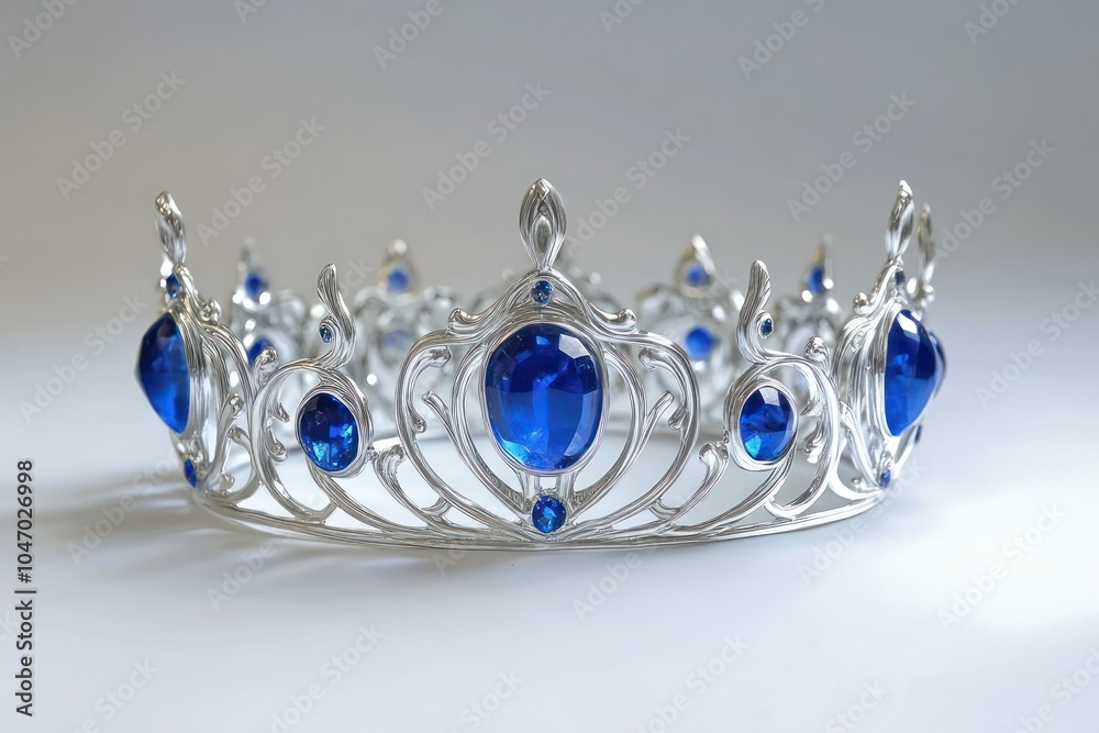 Elegant Silver Crown with Blue Gems