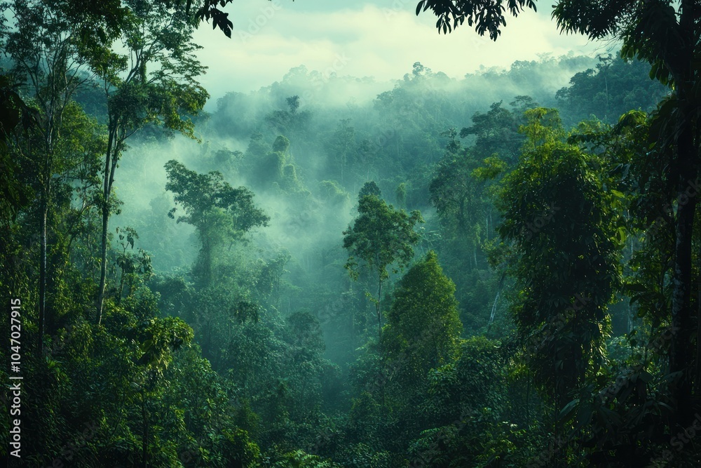 Lush Green Forest with Misty Atmosphere Lush Green Forest with Misty Atmosphere