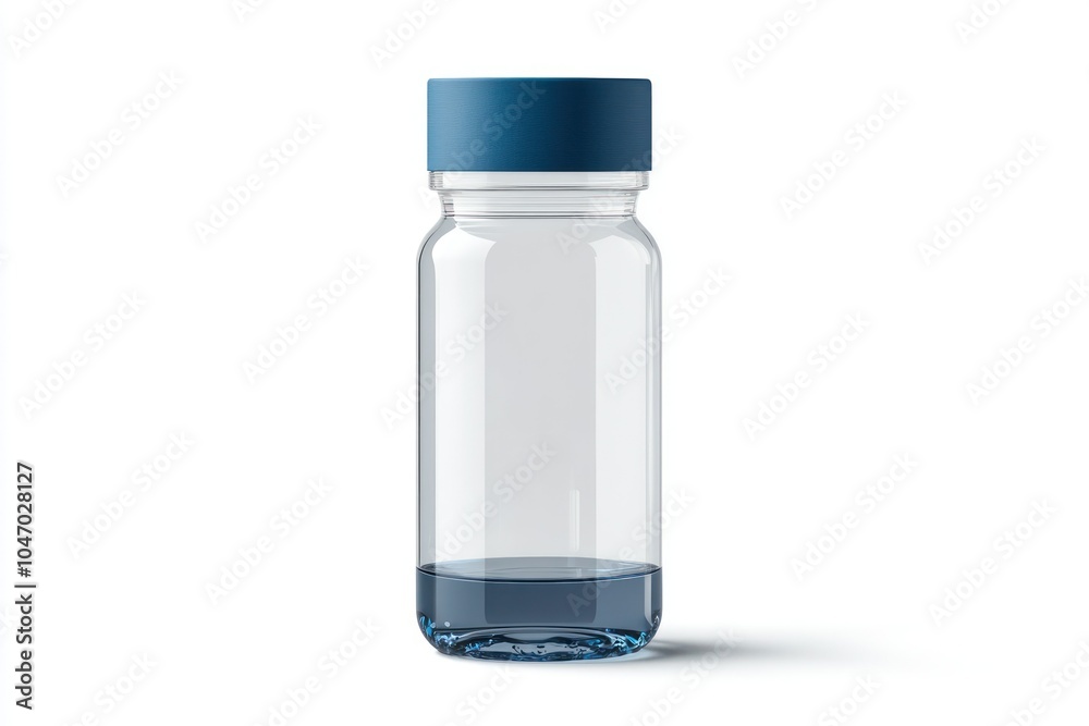 Clear Glass Bottle with Blue Cap and Water Inside Clear Glass Bottle with Blue Cap and Water Inside