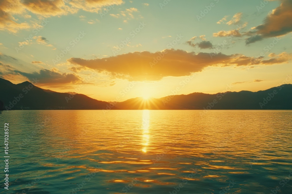 Fototapeta premium Serene Sunset Over Calm Water Landscape