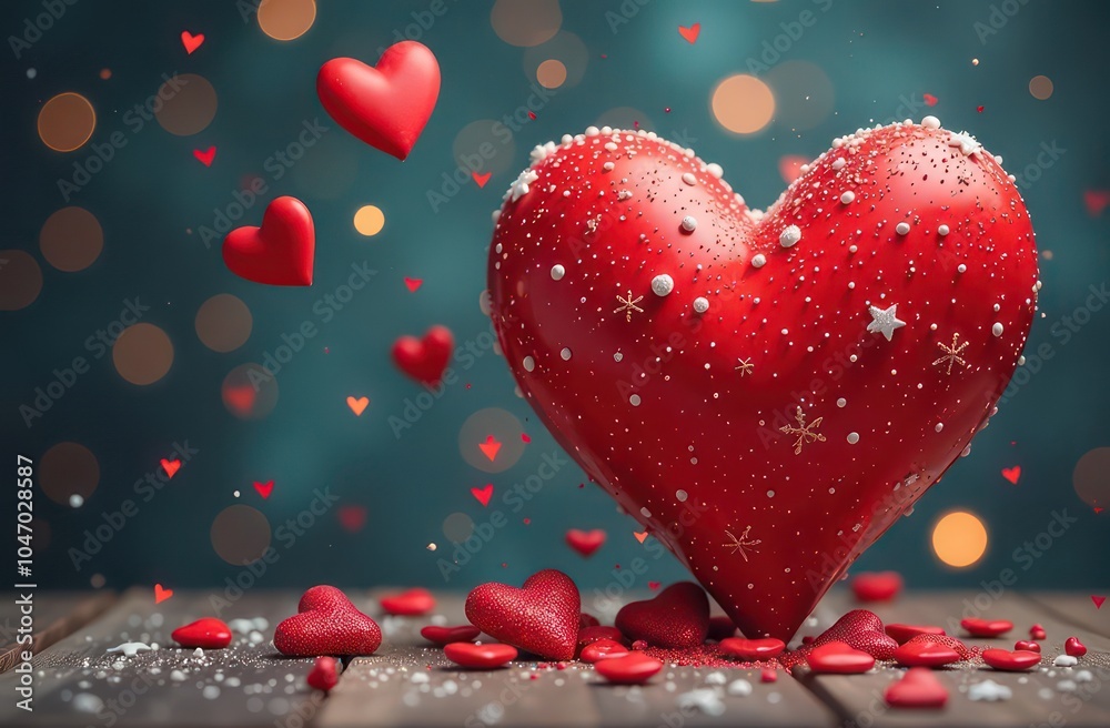 The big heart with flying out little hearts on a festive background The big heart with flying out little hearts on a festive background