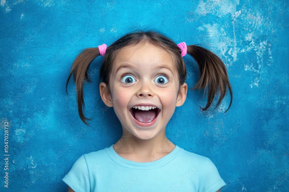 Naklejka premium Joyful Child with Bright Expression on Blue Background