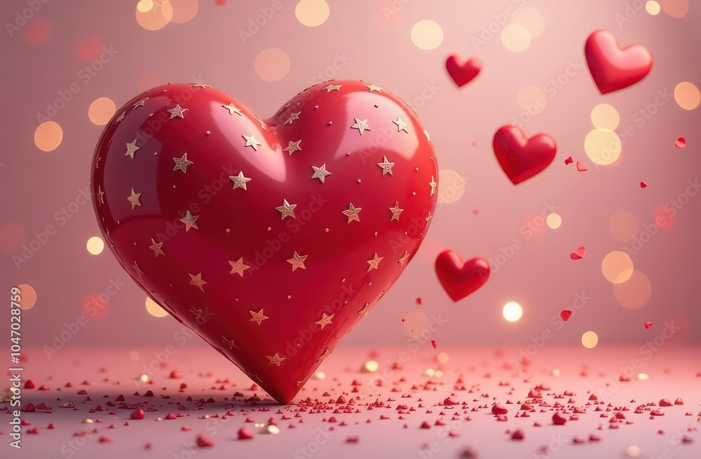 The big heart with flying out little hearts on a festive background The big heart with flying out little hearts on a festive background
