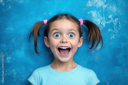 Joyful Child with Bright Expression on Blue Background