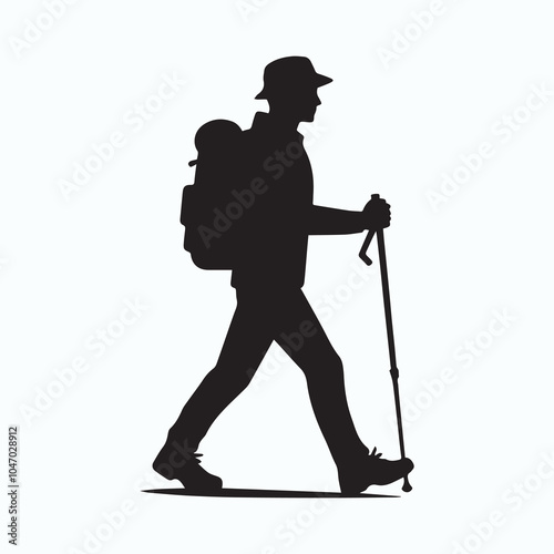 Hiking silhouette vector icon black and white full body