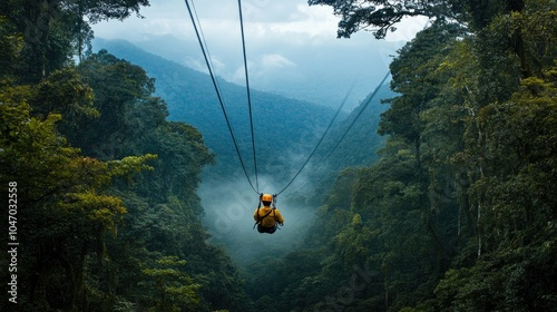 A thrilling zip-lining adventure through a forest canopy, showcasing the excitement and beauty of nature from above.