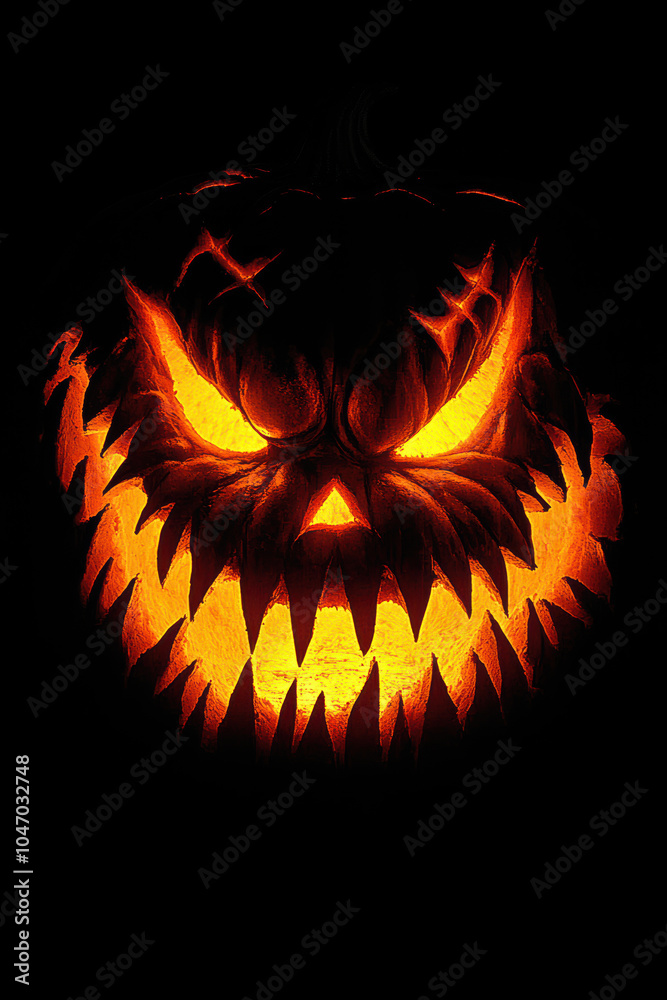 Glowing Jack-o'-lantern Face at Night