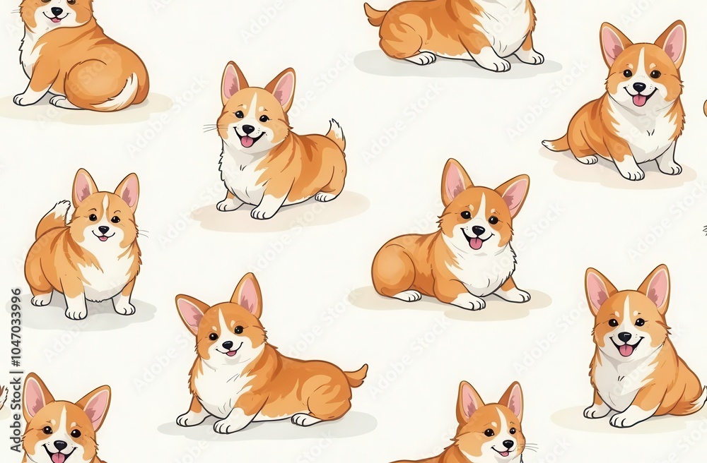 Seamless pattern with cute corgi dogs.