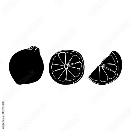 Silhouettes of three different shapes of citrus fruits, art illustration Silhouettes of citrus fruits
