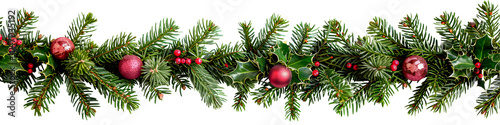 Chistmas garland with ball and decor isolated on white