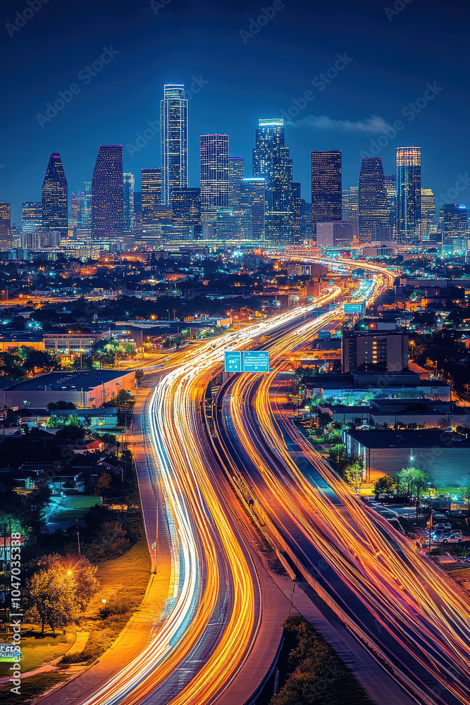 Fototapeta premium City skyline at night with light trails