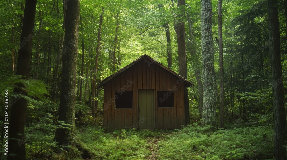 A humble wooden shelter in a dense forest, providing warmth and safety amidst nature. A humble wooden shelter in a dense forest, providing warmth and safety amidst nature.