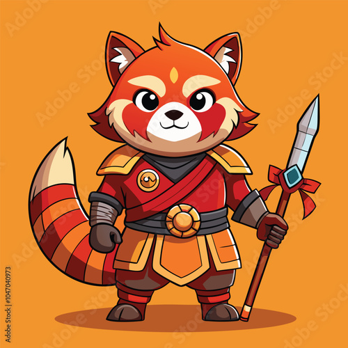 Cartoon Red Panda Warrior with Spear