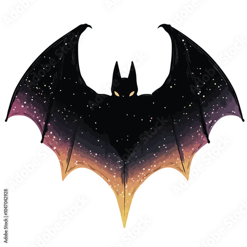 Bat Silhouette with Bright Space Pattern Vector