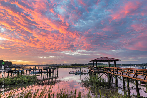 Sunrise at the Docks Along the River
