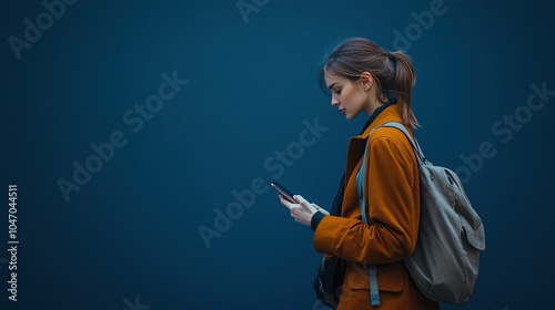 Woman in Orange Jacket Checking Phone