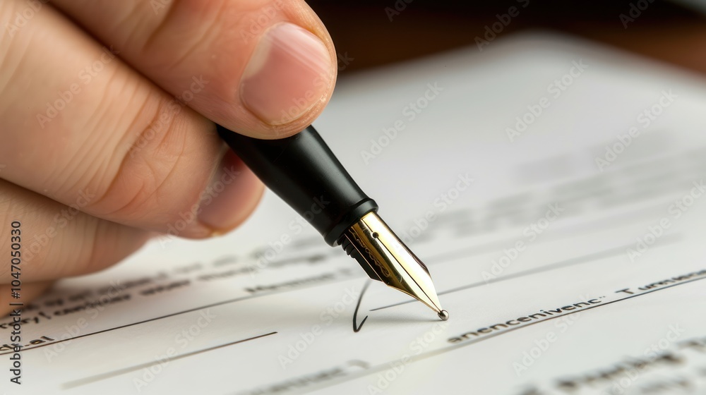 Hand Signing a Document with a Fountain Pen Hand Signing a Document with a Fountain Pen